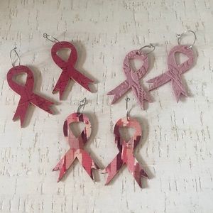 Handmade Breast Cancer Awareness Ribbon Earrings.
